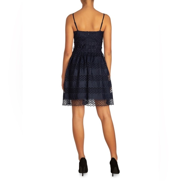GUESS Navy Blue Lace Fit and Flare Dress Size 12 - Picture 5 of 17